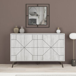 Decortie Dune Ancient White Geometric 4 Door Sideboard With Metal Legs (W) 123Cm