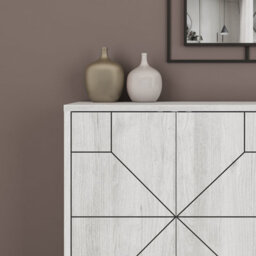 Decortie Dune Modern Sideboard Cabinet - Geometric 4 Door Console Sideboard With Metal Legs Ancient White - thumbnail 4