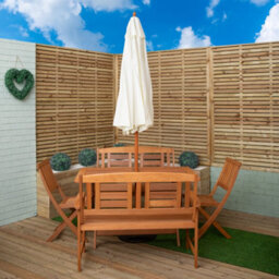 Samuel Alexander Outdoor 6 Person Folding Rectangular Wooden Garden Dining Table Chairs And 2 Benches Cream Parasol And Base Set - thumbnail 2