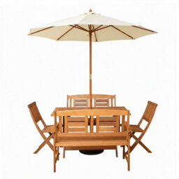 Samuel Alexander Outdoor 6 Person Folding Rectangular Wooden Garden Dining Table Chairs And 2 Benches Cream Parasol And Base Set - thumbnail 9