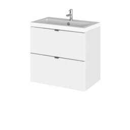 Hudson Reed Fusion Wall Hung 2 Drawer Vanity Unit & Polymarble Basin, Gloss White, Stylish Sink Vanity Unit, 600mm - thumbnail 1
