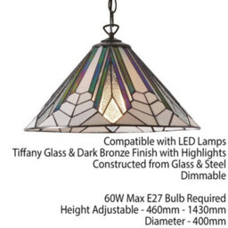 Tiffany Glass Hanging Ceiling Pendant Light Bronze Chain Deco Lamp Shade I00076 - thumbnail 2