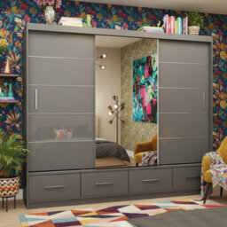 Florence 250mm Sliding Wardrobe With Mirror A Space Saving Triple Wardrobe For Modern Interiors Grey With Mirror - thumbnail 1