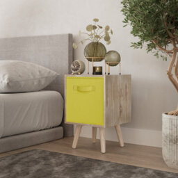 Urbn-Living Urbnliving 51Cm Height Antique Oak Wooden Cube Storage Bookcase Yellow Inserts Scandinavian Pine Legs