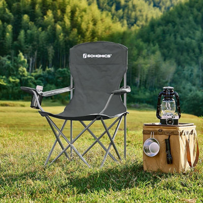 Songmics Set Of 2 Camping Folding Chairs, Heavy Duty, Comfortable With Drink Holders, Grey - image 1