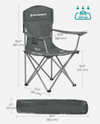 Songmics Set Of 2 Camping Folding Chairs, Heavy Duty, Comfortable With Drink Holders, Grey - thumbnail 2