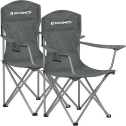 Songmics Set Of 2 Camping Folding Chairs, Heavy Duty, Comfortable With Drink Holders, Grey - thumbnail 7
