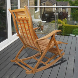 Natural Bamboo Sun Lounge Patio Pool Lounger Rocking Swing Chair - thumbnail 5