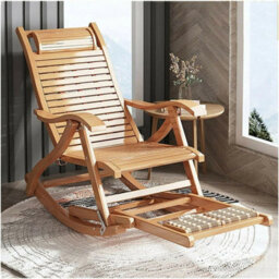 Natural Bamboo Sun Lounge Patio Pool Lounger Rocking Swing Chair - thumbnail 1