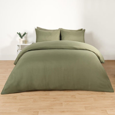 Ohs Plain Duvet Cover Pillowcase Bedding Set, Woodland Green - Double - image 1
