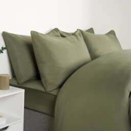 Ohs Plain Duvet Cover Pillowcase Bedding Set, Woodland Green - Double - thumbnail 5