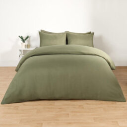 Ohs Plain Duvet Cover Pillowcase Bedding Set, Woodland Green - Double - thumbnail 1