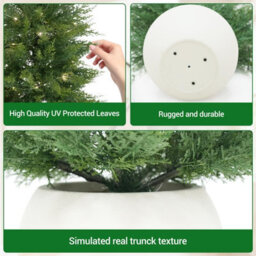 London Boutique Set Of 2 90Cm Pre-Lit Artificial Cedar Pine Topiary Trees, 3D Faux Evergreen Plants, Home Office Decor - thumbnail 6
