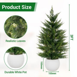London Boutique Set Of 2 90Cm Pre-Lit Artificial Cedar Pine Topiary Trees, 3D Faux Evergreen Plants, Home Office Decor - thumbnail 2