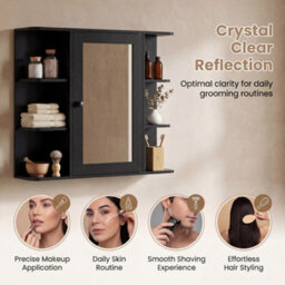 Gainoom Bathroom Wall Cabinet Black With Mirror Modern Wall Mounted Medicine Cabinet W/3 Internal Shelves - thumbnail 9