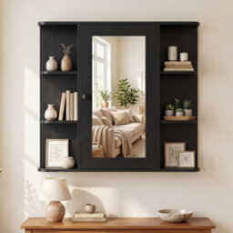 Gainoom Bathroom Wall Cabinet Black With Mirror Modern Wall Mounted Medicine Cabinet W/3 Internal Shelves - thumbnail 5