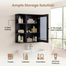 Gainoom Bathroom Wall Cabinet Black With Mirror Modern Wall Mounted Medicine Cabinet W/3 Internal Shelves - thumbnail 8