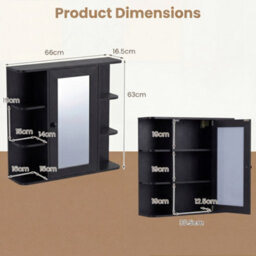 Gainoom Bathroom Wall Cabinet Black With Mirror Modern Wall Mounted Medicine Cabinet W/3 Internal Shelves - thumbnail 2