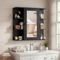 Gainoom Bathroom Wall Cabinet Black With Mirror Modern Wall Mounted Medicine Cabinet W/3 Internal Shelves - thumbnail 3
