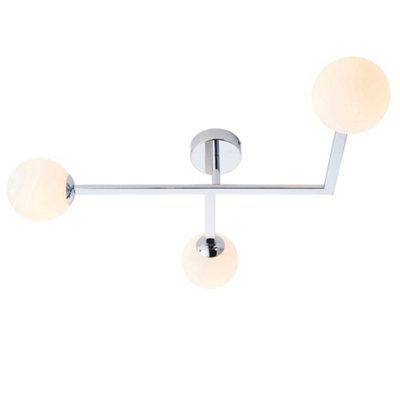 Polished Chrome Semi Flush Bathroom Ceiling Light & Opal Glass Shade - 3 Bulb - image 1
