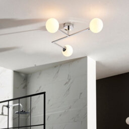 Polished Chrome Semi Flush Bathroom Ceiling Light & Opal Glass Shade - 3 Bulb - thumbnail 3