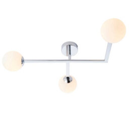 Polished Chrome Semi Flush Bathroom Ceiling Light & Opal Glass Shade - 3 Bulb - thumbnail 1