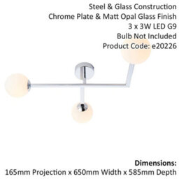 Polished Chrome Semi Flush Bathroom Ceiling Light & Opal Glass Shade - 3 Bulb - thumbnail 2