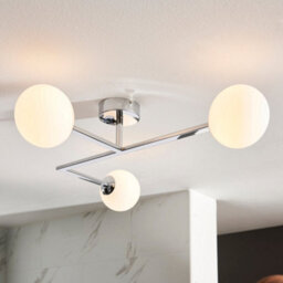 Polished Chrome Semi Flush Bathroom Ceiling Light & Opal Glass Shade - 3 Bulb - thumbnail 5
