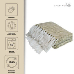 Anna Michelle Designs Diamond Green Handwoven Throw Recycled Plastic Bottles - thumbnail 2