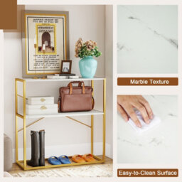 Gainoom 90Cm White Console Table 2-Tier Entryway Table Modern Luxury Narrow Long Behind Sofa Shelf - thumbnail 6