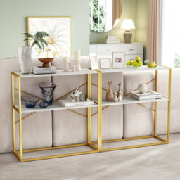 Gainoom 90Cm White Console Table 2-Tier Entryway Table Modern Luxury Narrow Long Behind Sofa Shelf - thumbnail 7