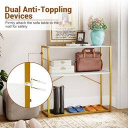 Gainoom 90Cm White Console Table 2-Tier Entryway Table Modern Luxury Narrow Long Behind Sofa Shelf - thumbnail 4