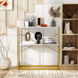 Gainoom 90Cm White Console Table 2-Tier Entryway Table Modern Luxury Narrow Long Behind Sofa Shelf - thumbnail 8