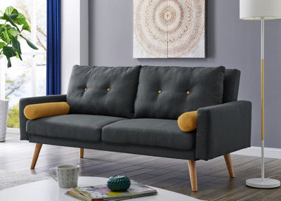 Home Detail Langley Fabric Sofa Bed With Natural Wooden Legs Tufted Backrest Charcoal With Matching Bolster Cushions - image 1