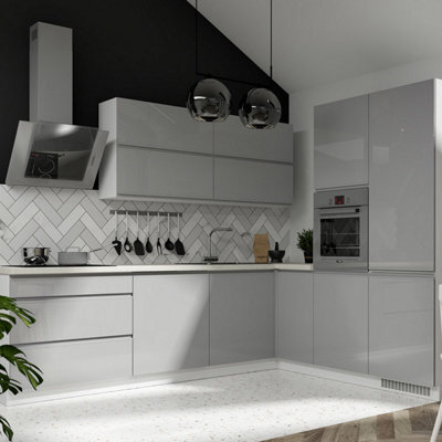 Heze Furniture William 7 Units Professional Kitchen Cabinets Set - Light Grey Gloss - image 1
