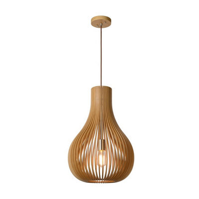 Lucide Bodo Scandinavian Pendant Light 38Cm - 1Xe27 - Light Wood - image 1