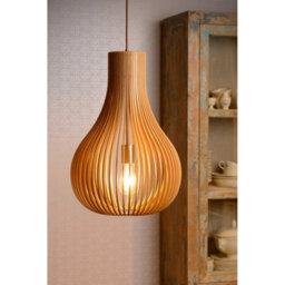Lucide Bodo Scandinavian Pendant Light 38Cm - 1Xe27 - Light Wood - thumbnail 4