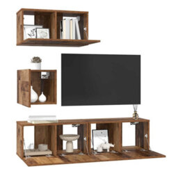 Berkfield Tv Unit Set 4 Pcs Old Wood 60 X 30 X 30 Cm Engineered Wood - thumbnail 3