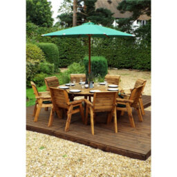Marlborough Traditional Eight Seater Circular Table Set With 8 X Green Chair Cushion, 1X Green Parasol & Base & 1 X Cushion Storage Bag - thumbnail 1