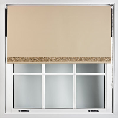 Furnished Cappuccino Blackout Roller Blind With Gold Glitter Edge - Trimmable (W)200Cm X (L)210Cm