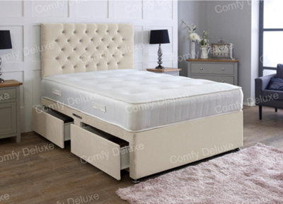 Comfy Deluxe Coffee Plush 3Ft Single Divan Bed With Mattress And Headboard No Drawers