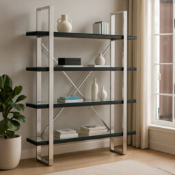 Orsina Black Four Tier Shelf Unit, Matte Black Open Frame Bookcase With 4 Shelves, Storage Book Rack