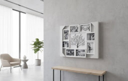 Biznest Embossed Family Tree Photo Frame White & Black Collage 8 Openings Wall Mount 4X6 '' Metal Hooks Stable Hanging 60X46 Cm - thumbnail 2