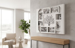 Biznest Embossed Family Tree Photo Frame White & Black Collage 8 Openings Wall Mount 4X6 '' Metal Hooks Stable Hanging 60X46 Cm - thumbnail 3