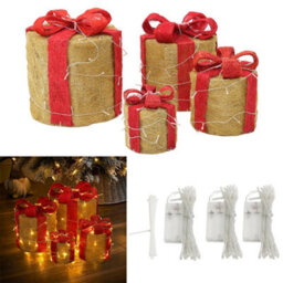 Living And Home 4 Pcs Gold Glitter Led Lighted Christmas Square Gift Box Present Boxes Xmas Tree Decor With Bow - thumbnail 3