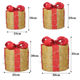 Living And Home 4 Pcs Gold Glitter Led Lighted Christmas Square Gift Box Present Boxes Xmas Tree Decor With Bow - thumbnail 5