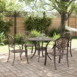 Berkfield 5 Piece Garden Dining Set Bronze Cast Aluminium - thumbnail 2