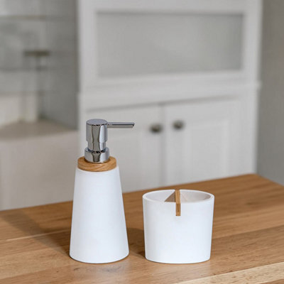 Showerdrape Sonata White Bathroom Accessory Set - Soap Dispenser & Toothbrush Holder - image 1