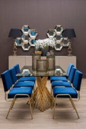 Orsina Durable Constructed Design Glass Top Dining Table With Gold Polished Frame, Contemporary Design Dining Table - thumbnail 5