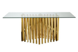 Orsina Durable Constructed Design Glass Top Dining Table With Gold Polished Frame, Contemporary Design Dining Table